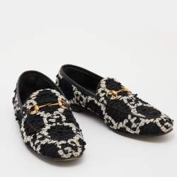 Gucci Black/White Tweed Jordaan Horsebit Loafers Size 38