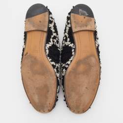 Gucci Black/White Tweed Jordaan Horsebit Loafers Size 38