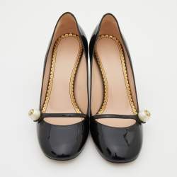 Pre Owned Gucci Black Patent Leather Vernice Pearl Arielle Mary Jane Pumps Size 36.5