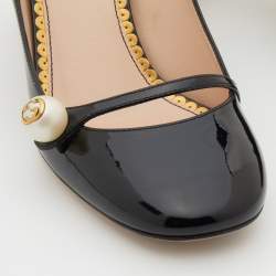 Pre Owned Gucci Black Patent Leather Vernice Pearl Arielle Mary Jane Pumps Size 36.5