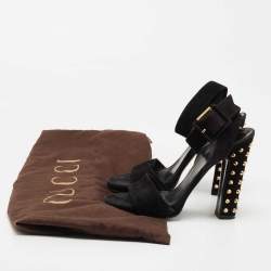 Gucci Black Suede Studded Ankle Wrap Sandals Size 37