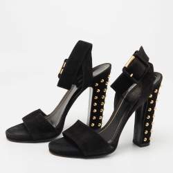 Gucci Black Suede Studded Ankle Wrap Sandals Size 37