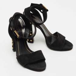 Gucci Black Suede Studded Ankle Wrap Sandals Size 37