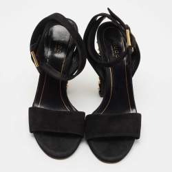 Gucci Black Suede Studded Ankle Wrap Sandals Size 37