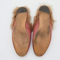 Gucci Pink Leather and Fur Horsebit Princetown Flat Mules Size 38