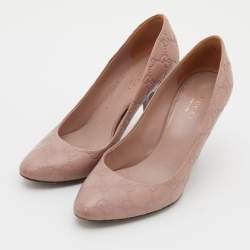 Pre Owned Gucci Pink Guccissima Leather Horsebit Heel Pumps Size 36