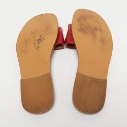 Pre Owned Gucci Red Leather Fringe Horsebit Flat Slides Size 38.5