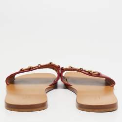 Pre Owned Gucci Red Leather Fringe Horsebit Flat Slides Size 38.5