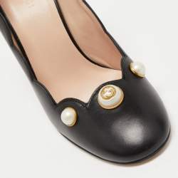 Gucci Black Leather GG Pearl Detail Pumps Size 38