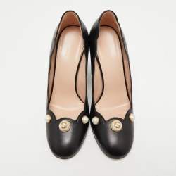 Gucci Black Leather GG Pearl Detail Pumps Size 38