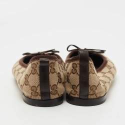 Pre Owned Gucci Beige/Brown GG Canvas Bow Ballet Flats Size 37