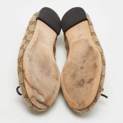 Pre Owned Gucci Beige/Brown GG Canvas Bow Ballet Flats Size 37