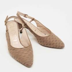 Pre Owned Gucci Brown GG Canvas Slingback Pumps Size 37.5