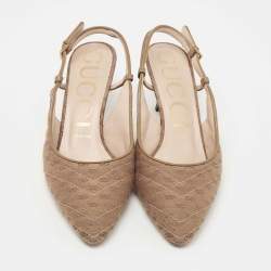 Pre Owned Gucci Brown GG Canvas Slingback Pumps Size 37.5