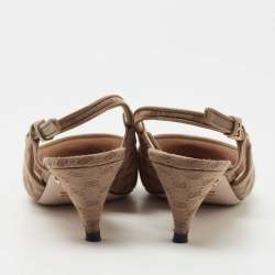 Pre Owned Gucci Brown GG Canvas Slingback Pumps Size 37.5