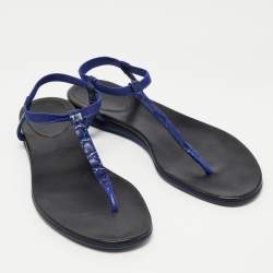 Gucci Navy Blue Crocodile Leather Thong Sandals Size 40