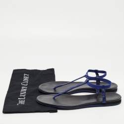 Gucci Navy Blue Crocodile Leather Thong Sandals Size 40