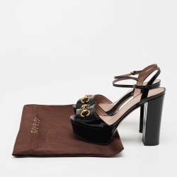 Gucci Black Patent Leather Claudie Sandals Size 38.5