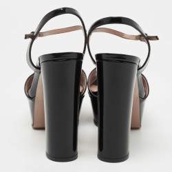 Gucci Black Patent Leather Claudie Sandals Size 38.5