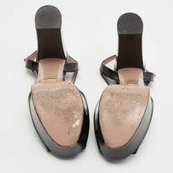 Gucci Black Patent Leather Claudie Sandals Size 38.5