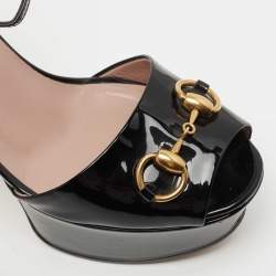 Gucci Black Patent Leather Claudie Sandals Size 38.5