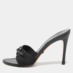 Pre Owned Gucci Black Monogram Canvas Slide Sandals Size 35