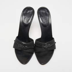 Pre Owned Gucci Black Monogram Canvas Slide Sandals Size 35