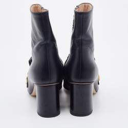 Pre Owned Gucci Black Leather GG Marmont Fringe Block Heel Ankle Length Boots Size 38.5