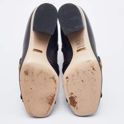 Pre Owned Gucci Black Leather GG Marmont Fringe Block Heel Ankle Length Boots Size 38.5