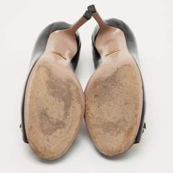 Pre Owned Gucci Black Micro Guccissima Patent Leather Horsebit Peep Toe Pumps Size 36