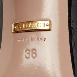 Pre Owned Gucci Black Micro Guccissima Patent Leather Horsebit Peep Toe Pumps Size 36