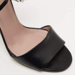 Gucci Black Leather Crystal Embellished GG Ankle Strap Sandals Size 39
