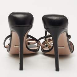 Gucci Black Leather Crystal Embellished GG Ankle Strap Sandals Size 39