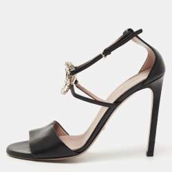 Gucci Black Leather Crystal Embellished GG Ankle Strap Sandals Size 39