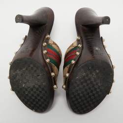 Gucci Beige/Brown GG Canvas Horsebit Clogs Size 35