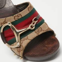 Gucci Beige/Brown GG Canvas Horsebit Clogs Size 35