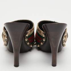 Gucci Beige/Brown GG Canvas Horsebit Clogs Size 35