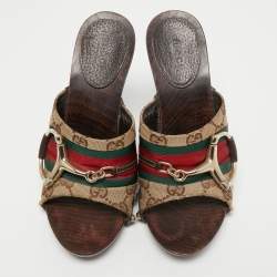 Gucci Beige/Brown GG Canvas Horsebit Clogs Size 35