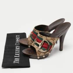 Gucci Beige/Brown GG Canvas Horsebit Clogs Size 35