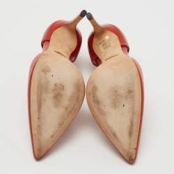 Pre Owned Gucci Red Leather Pointed Toe T-Strap Pumps Size 36.5