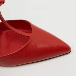 Pre Owned Gucci Red Leather Pointed Toe T-Strap Pumps Size 36.5