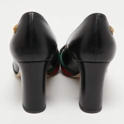 Gucci Black Leather Web Bow Block Heel Pumps Size 38