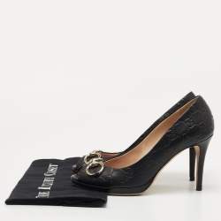مملوكة مسبقًا Gucci Black Guccissima Leather Horsebit Hollywood Pumps Size 37.5