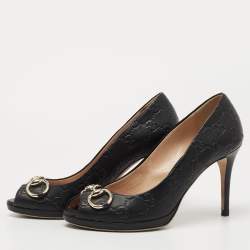 مملوكة مسبقًا Gucci Black Guccissima Leather Horsebit Hollywood Pumps Size 37.5