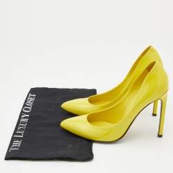 Pre Owned Gucci Bright Yellow Patent Leather Pointed Toe Pumps Size 37.5