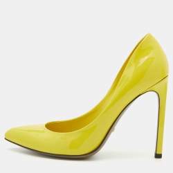 Pre Owned Gucci Bright Yellow Patent Leather Pointed Toe Pumps Size 37.5