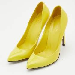 Pre Owned Gucci Bright Yellow Patent Leather Pointed Toe Pumps Size 37.5