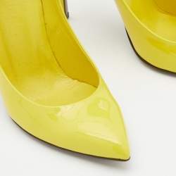 Pre Owned Gucci Bright Yellow Patent Leather Pointed Toe Pumps Size 37.5