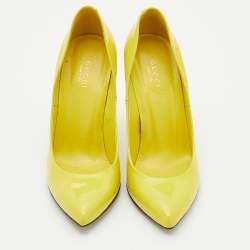 Pre Owned Gucci Bright Yellow Patent Leather Pointed Toe Pumps Size 37.5