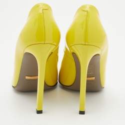 Pre Owned Gucci Bright Yellow Patent Leather Pointed Toe Pumps Size 37.5
